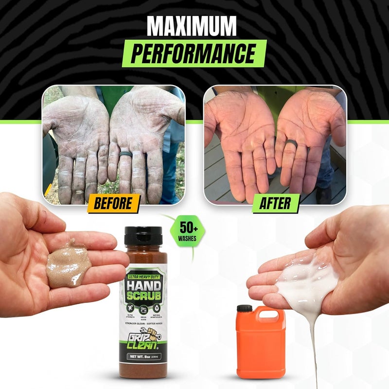 Grip Clean Ultra Heavy Duty Hand Cleaner for Mechanics – Walnut Shell & Clay-Infused Technology Removes Grease, Oil & Paint – Pro-Grade Industrial Hand Soap with Cherry Scent - 8 Fl Oz - Image 3